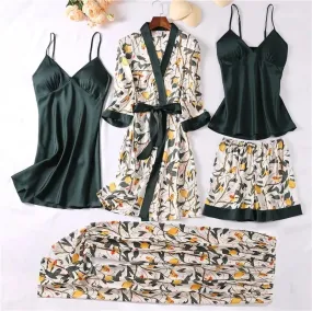 5 Pcs Satin Sleepwear Lady Nightgown Kimono Robe Suit NS5200