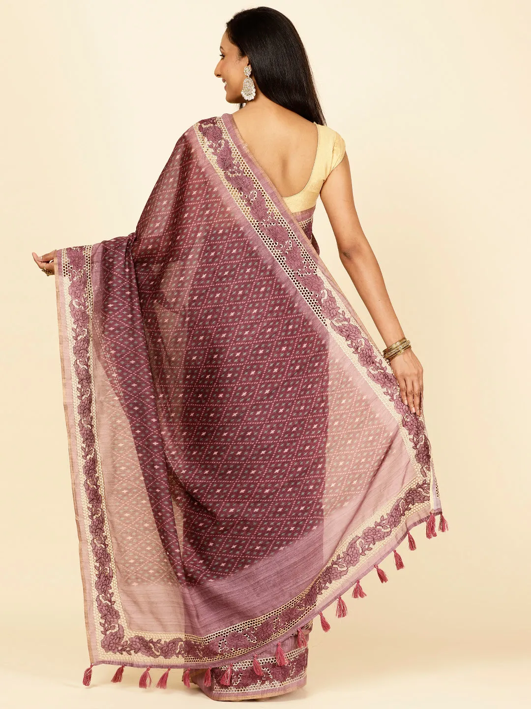 Abstract Print Cotton Saree with Tassels