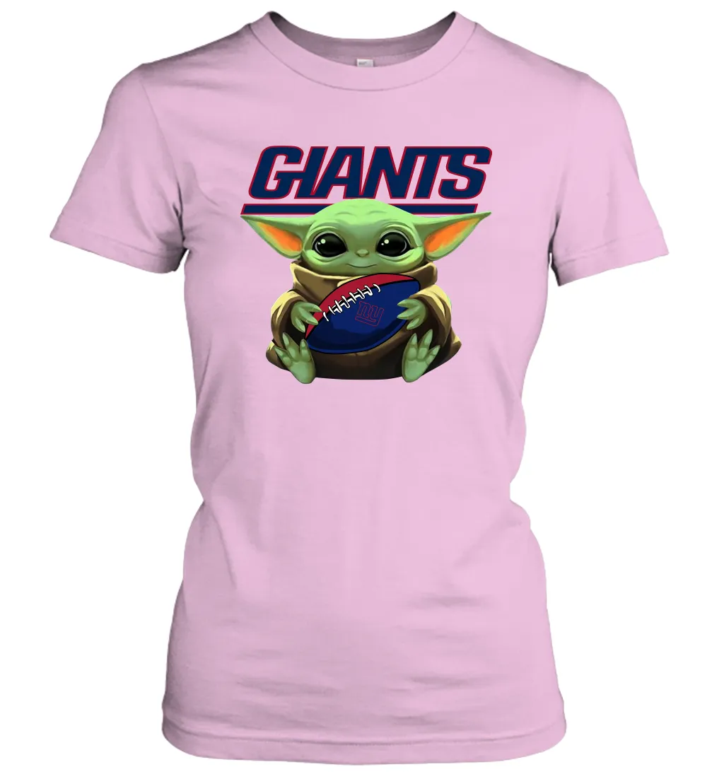 Baby Yoda Loves The New York Giants Star Wars Baby Yoda Hugs Giants NFL Womens T-Shirt