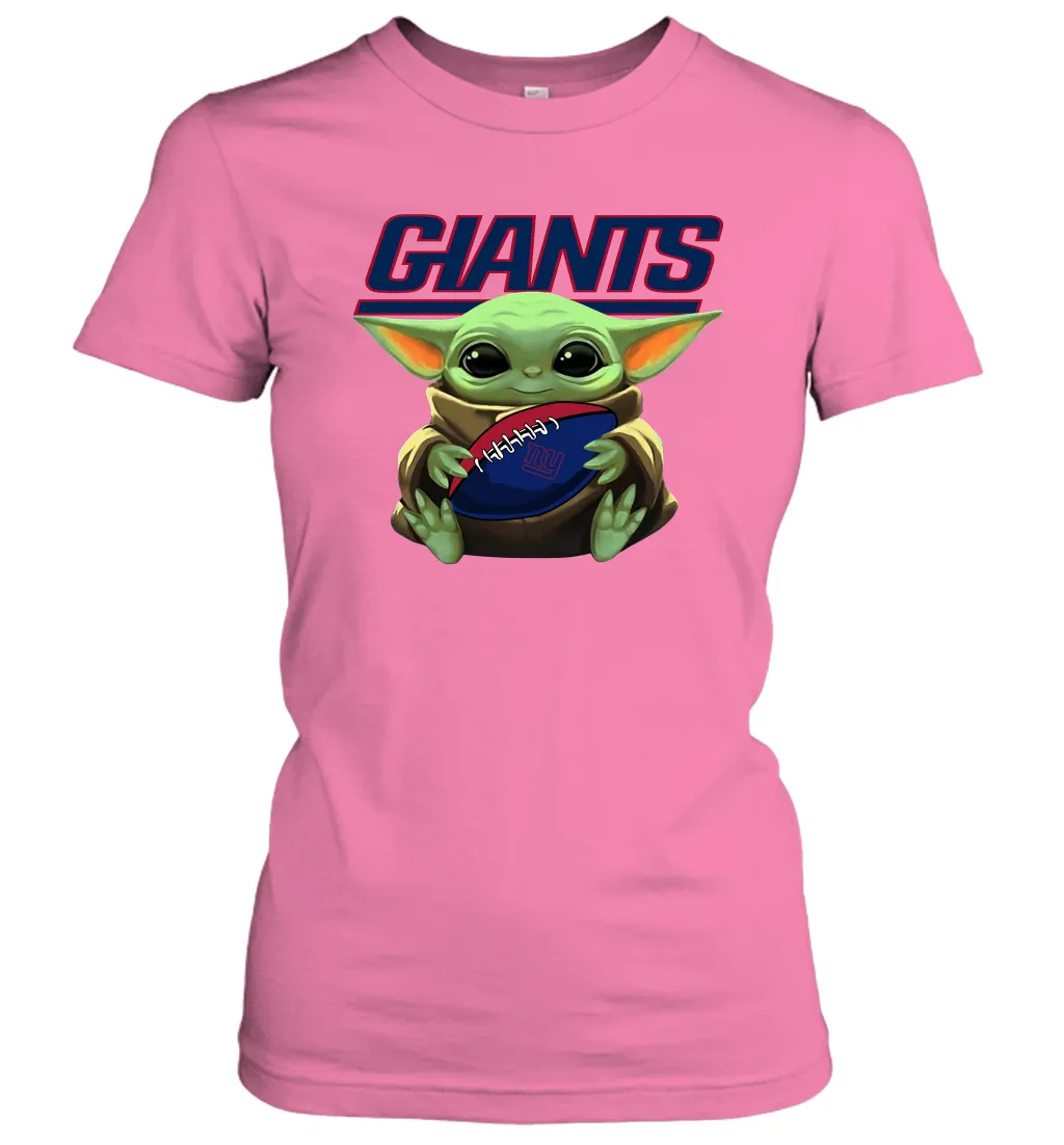 Baby Yoda Loves The New York Giants Star Wars Baby Yoda Hugs Giants NFL Womens T-Shirt