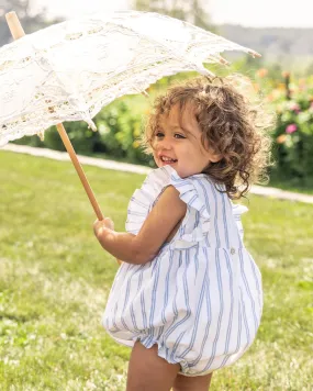 Baby's Twill Ruffled Romper | Periwinkle Stripe