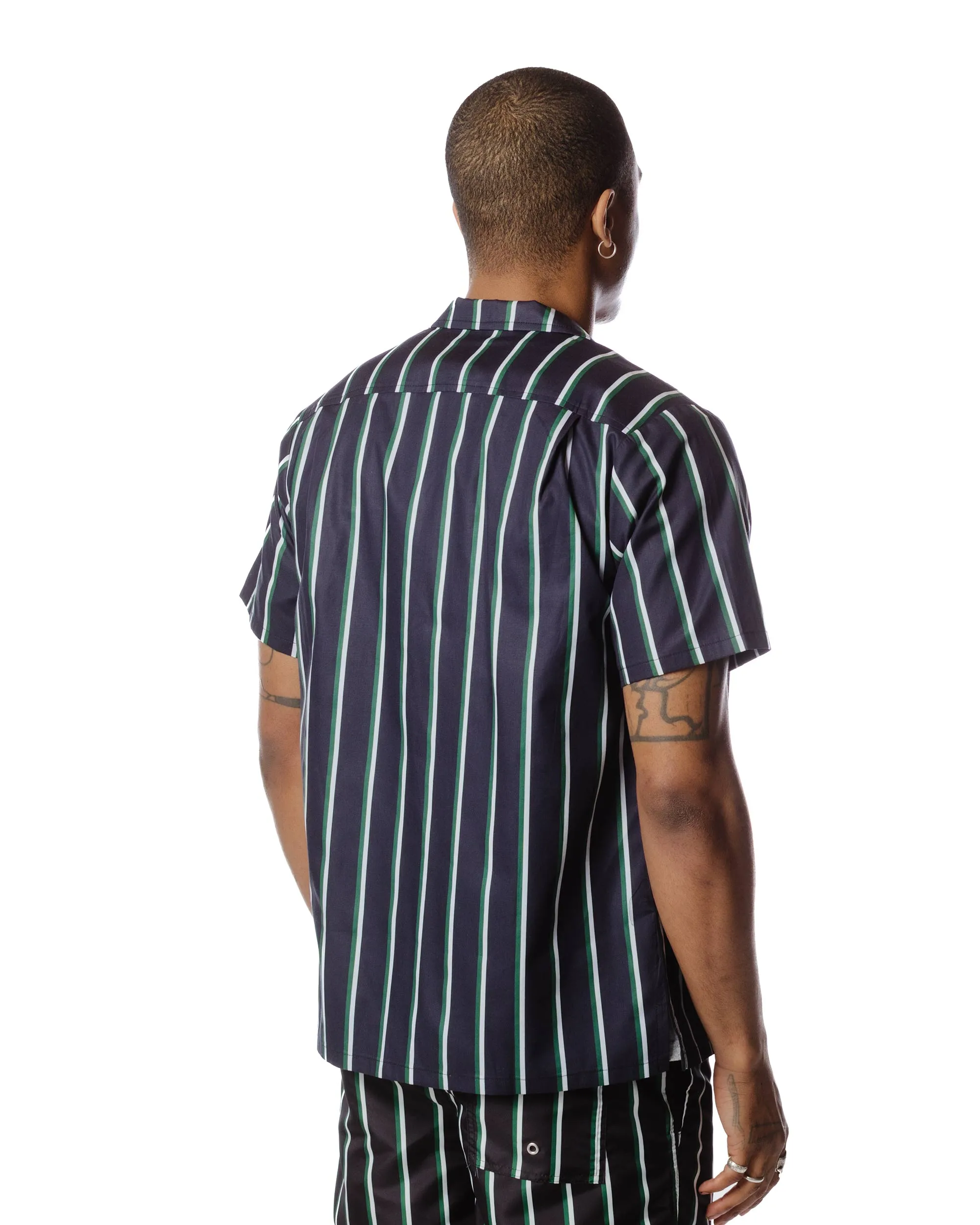 Bather Green & White Fine Stripe Camp Shirt