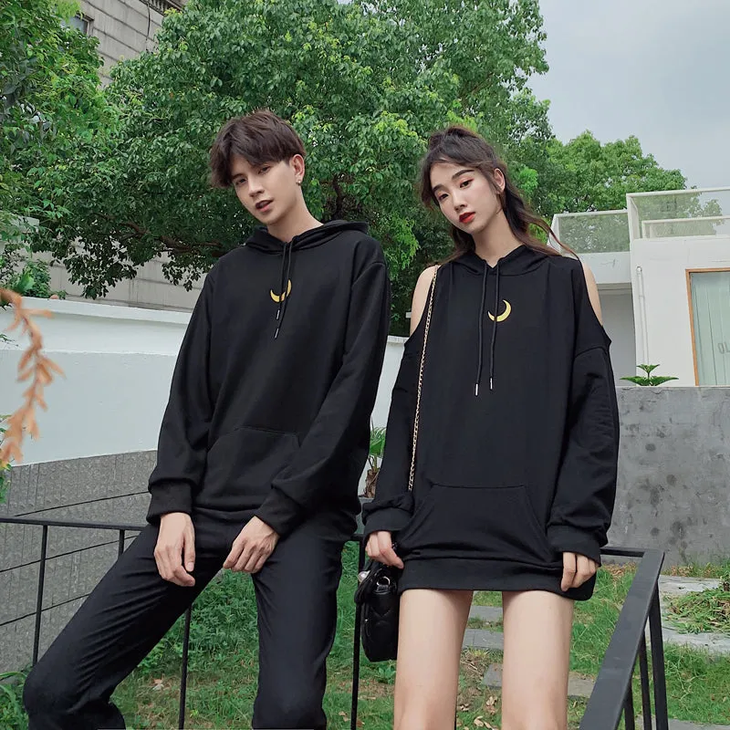 Black Loose Moon Couple Hoodie Jumper AD12175