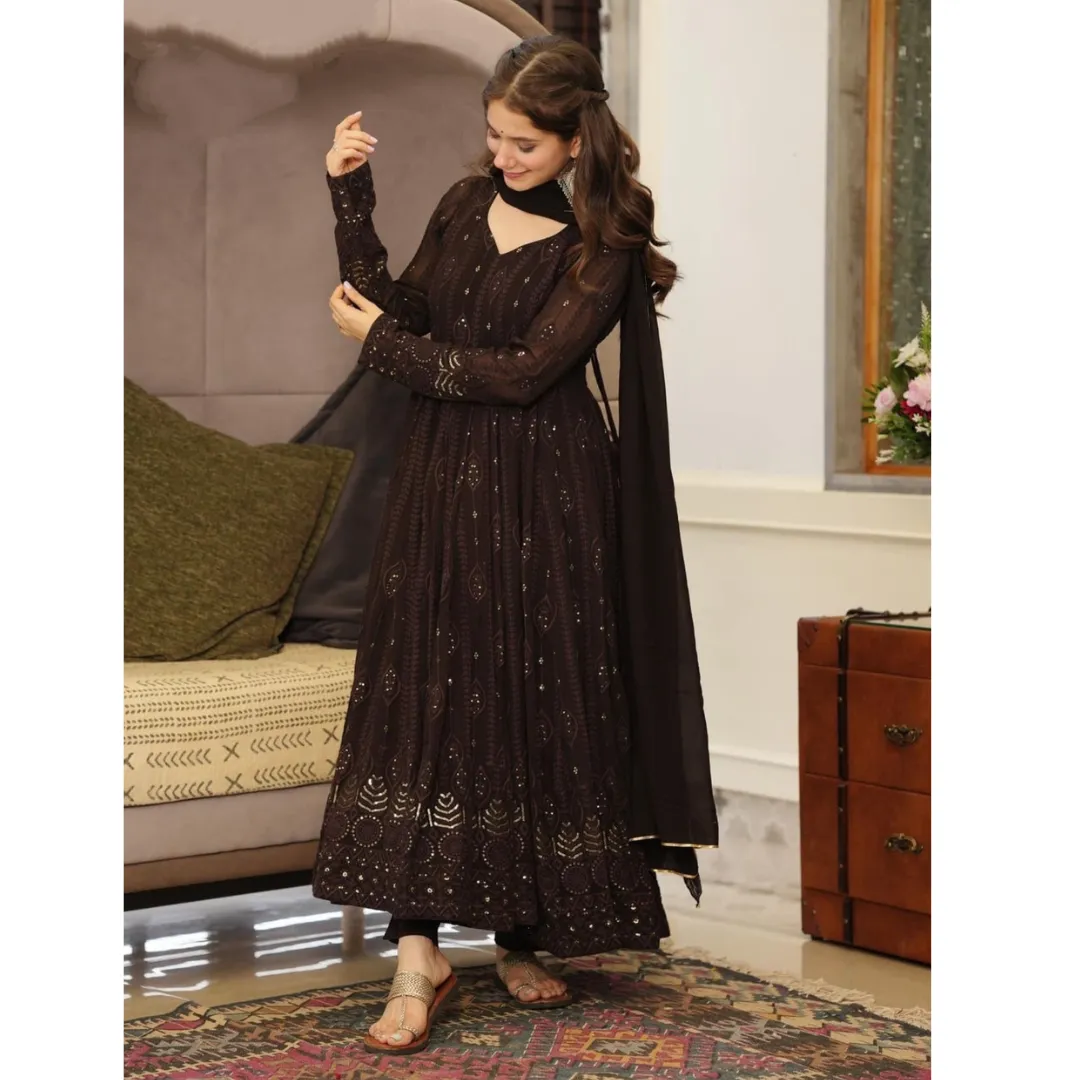 Black Party wear Women Kurti Pant Dupatta Suit