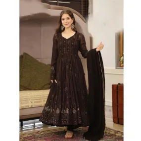 Black Party wear Women Kurti Pant Dupatta Suit