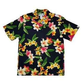 Black Plumeria Shower Rayon Boy's Shirt