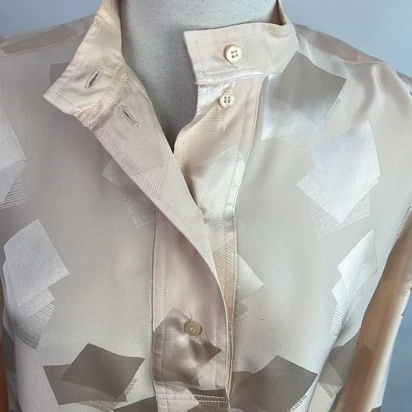 Burberry Cream Print High Neck Silk Top