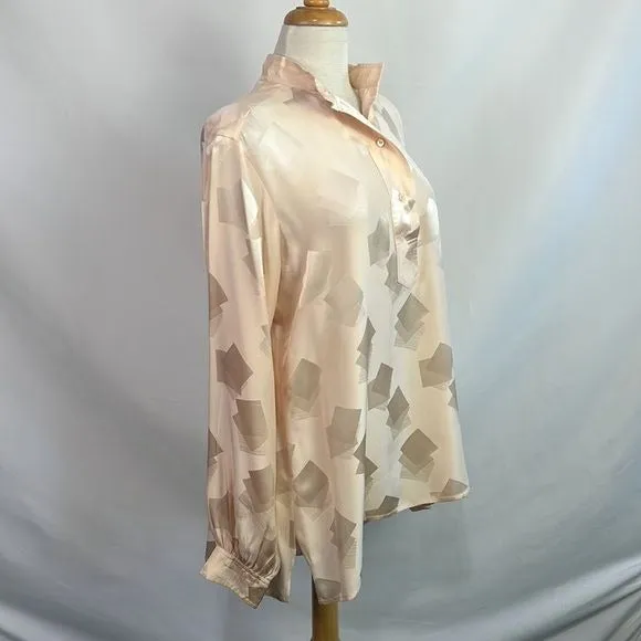 Burberry Cream Print High Neck Silk Top