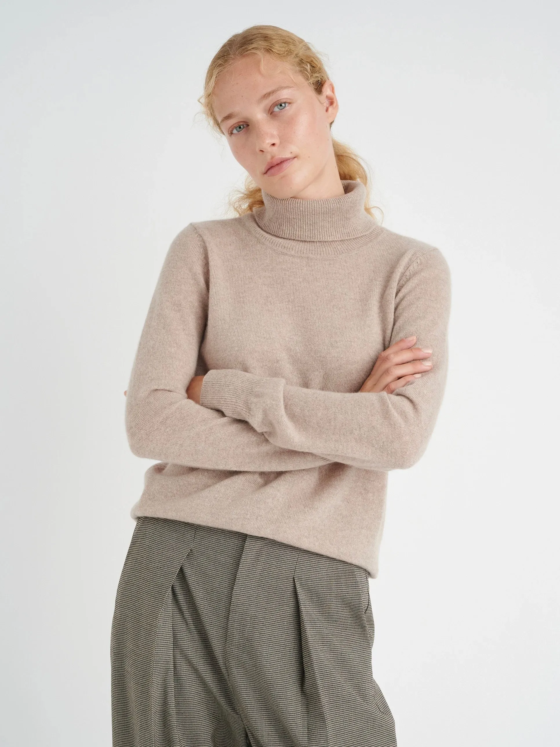 Cashmere Pullover Lukka Roll Neck beige meliert