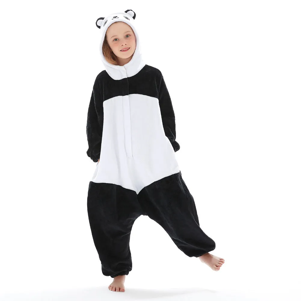 Children Animal Pajamas Cartoon Panda Onesies Kids Warm Flannel Hooded Sleepwear