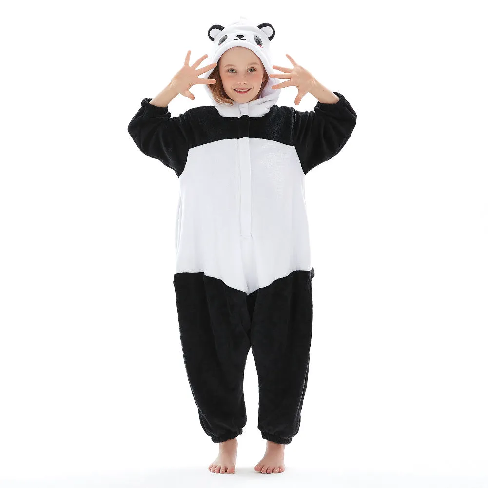 Children Animal Pajamas Cartoon Panda Onesies Kids Warm Flannel Hooded Sleepwear