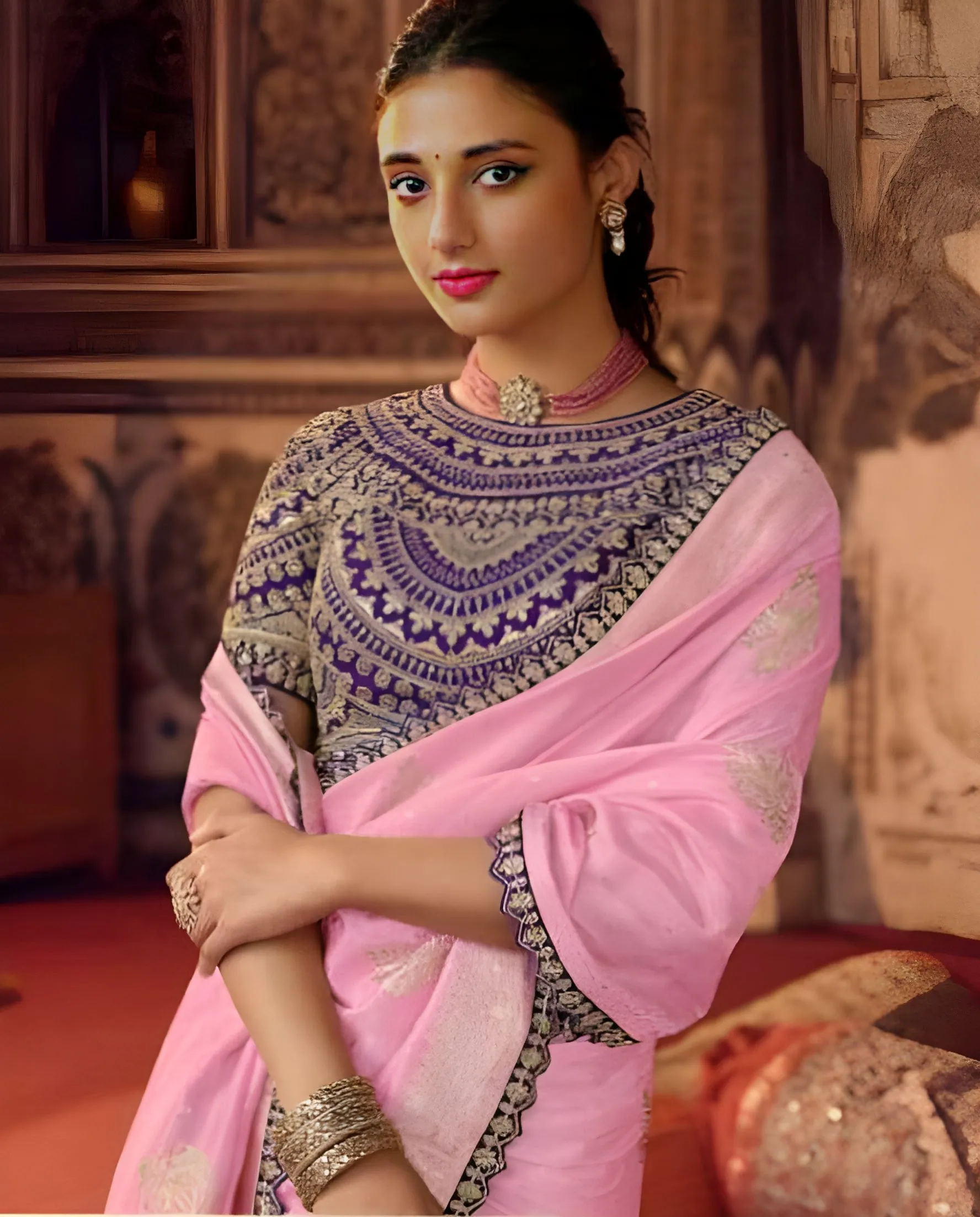 Embroidered Dola Silk Wedding  Designer Saree Pink