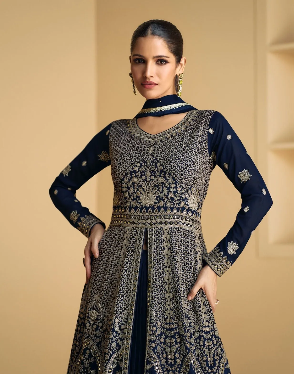 Embroidered Georgette Blue Anarkali Gown