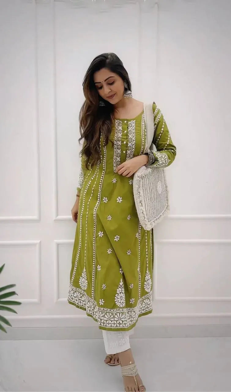 Embroidery Party wear Women Kurta Plazo Suit Mehendi