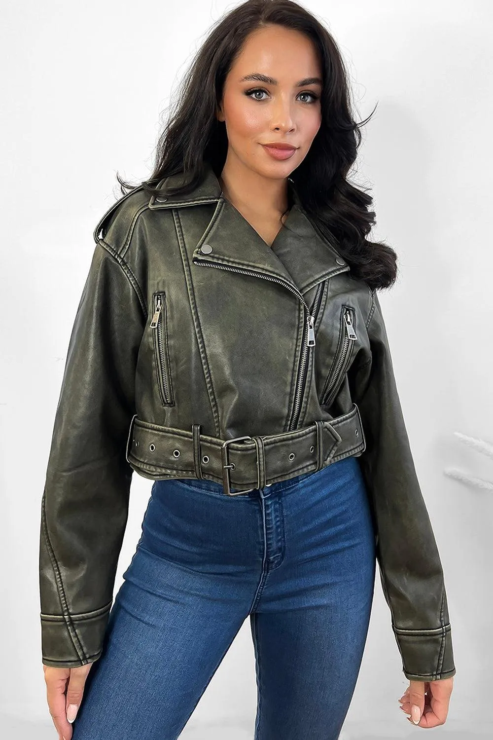 Faded Vegan Leather Biker Jacket