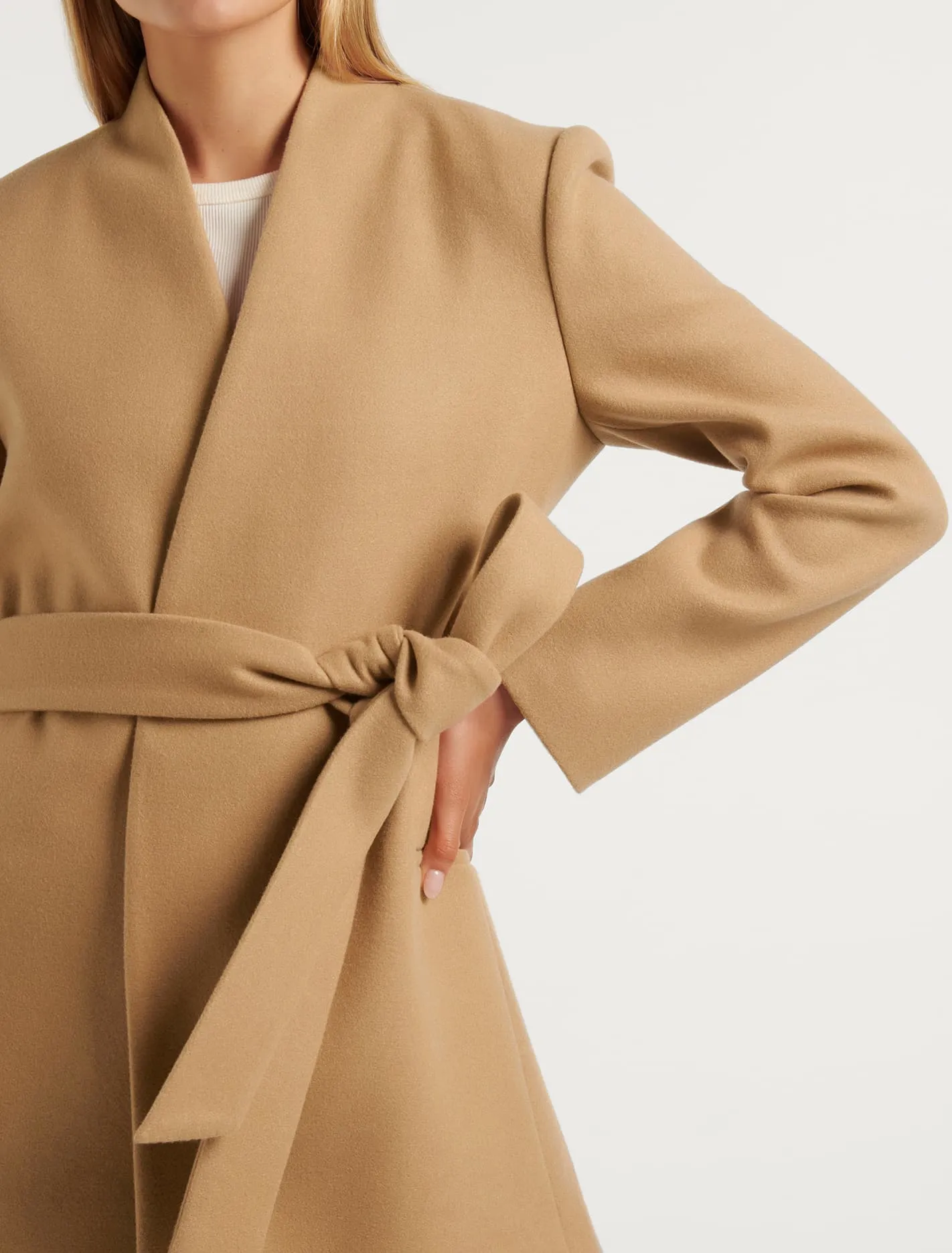 Faye Belted Collarless Coat