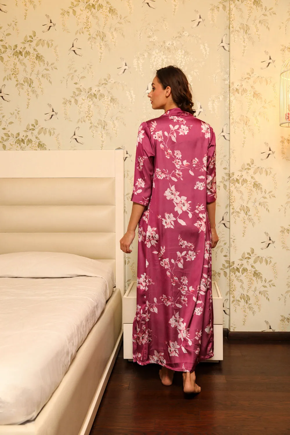 Floral Satin Nightgown set