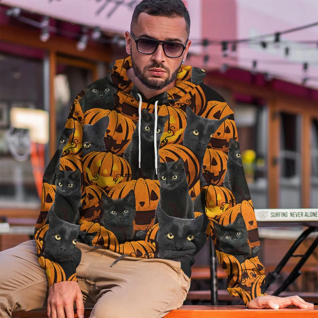 Gearhuman 3D Black Cat And Pumpkin Tshirt Hoodie Apparel