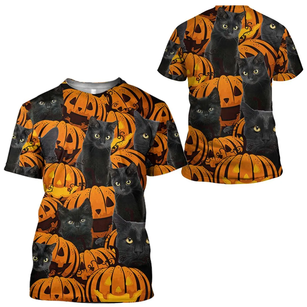 Gearhuman 3D Black Cat And Pumpkin Tshirt Hoodie Apparel