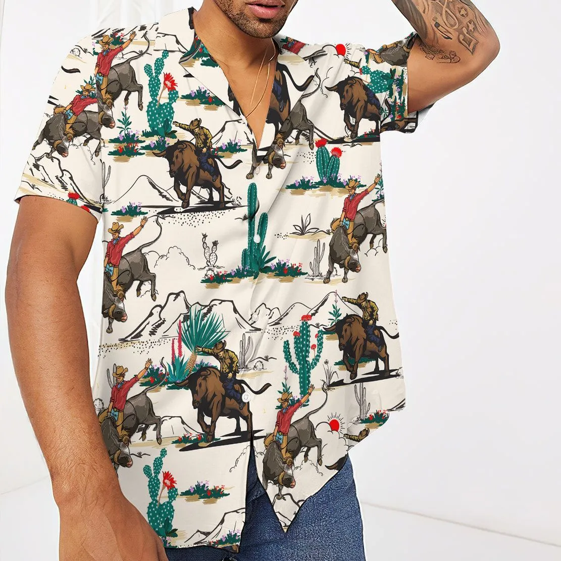 Gearhuman 3D Bull Riding Hawaii Shirt