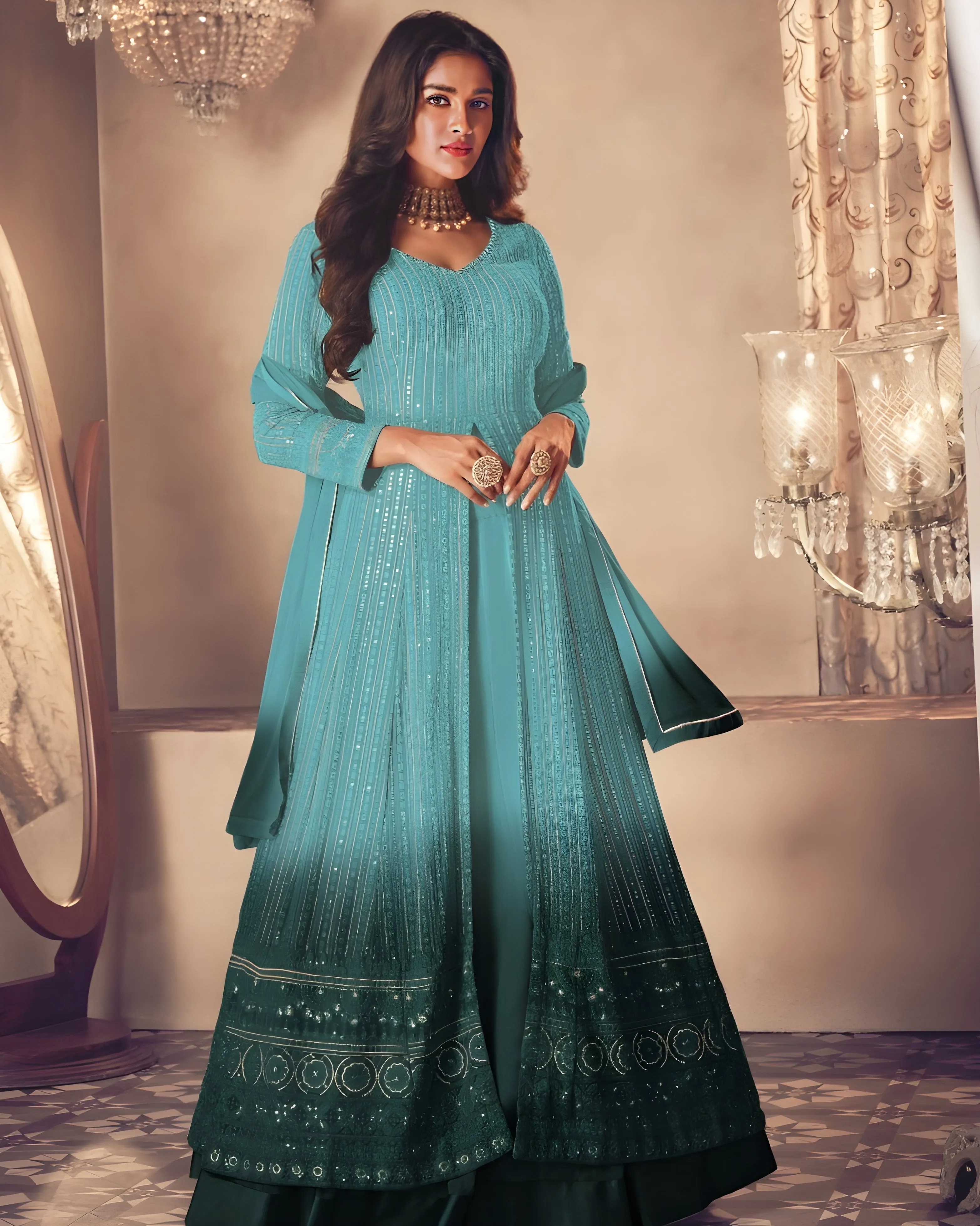 Georgette Embroidered Salwar Suits Blue