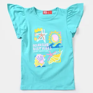 Girls Lycra Jersey T-Shirt Best Vibes-LT.Green