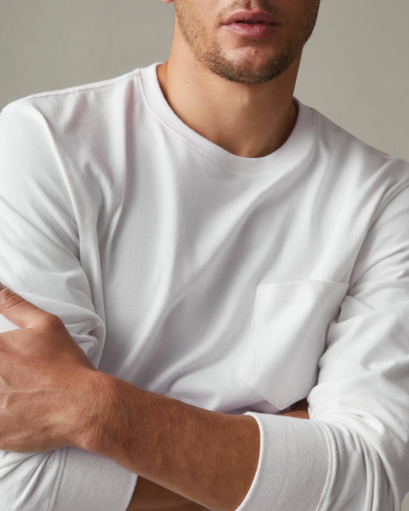 Heavyweight Pocket Tee Long Sleeve - White