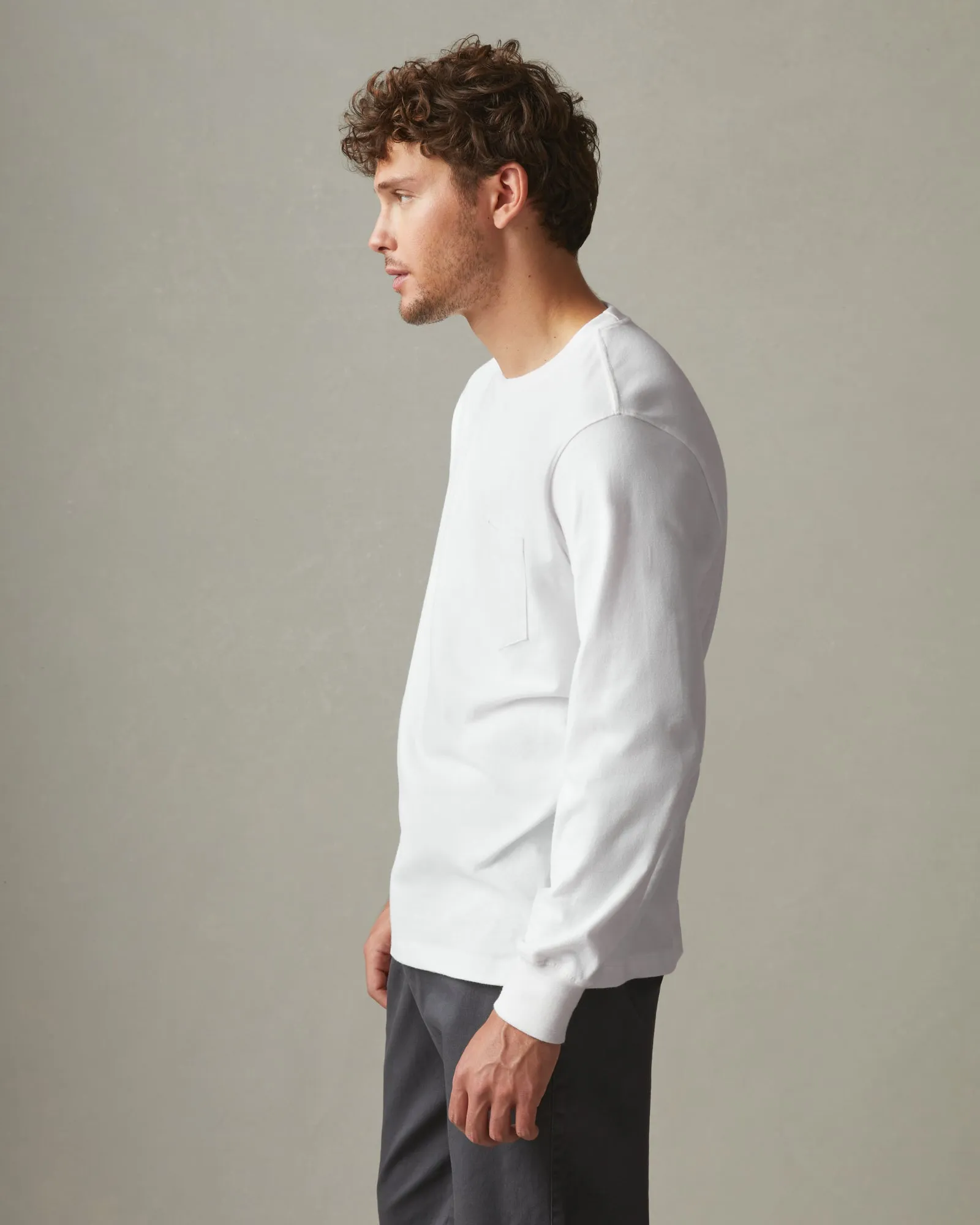 Heavyweight Pocket Tee Long Sleeve - White