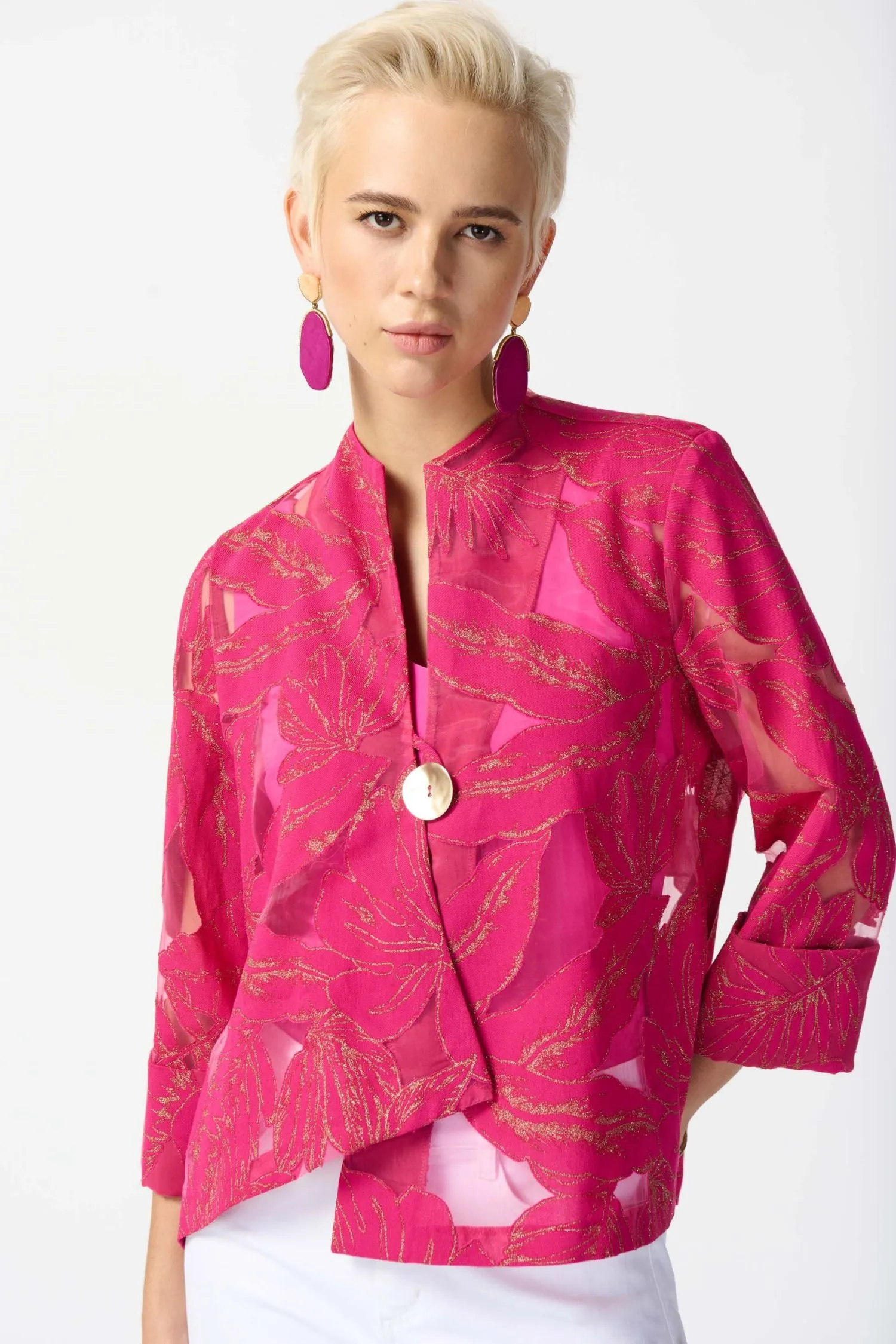 Joseph Ribkoff Jacquard Tropical Print Swing Jacket - Style 242219