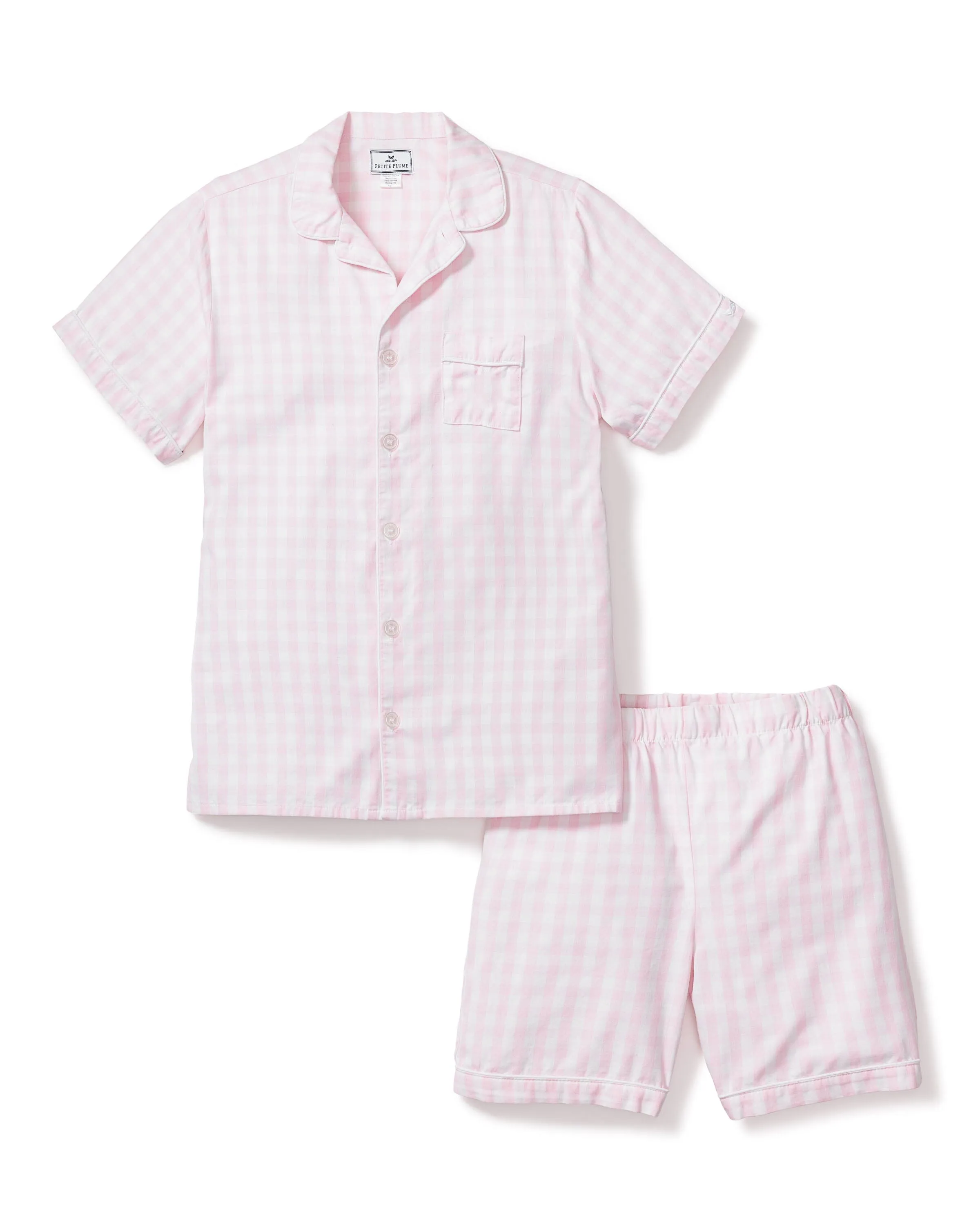 Kid's Twill Pajama Short Set | Pink Gingham