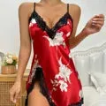 Leopard Silk Satin Women Nightgown Sleeveless Side Split Lace Sleepwear V Neck Sexy Nightwear Female Homewear Cloth Pajama Dress - AliExpress 200574005