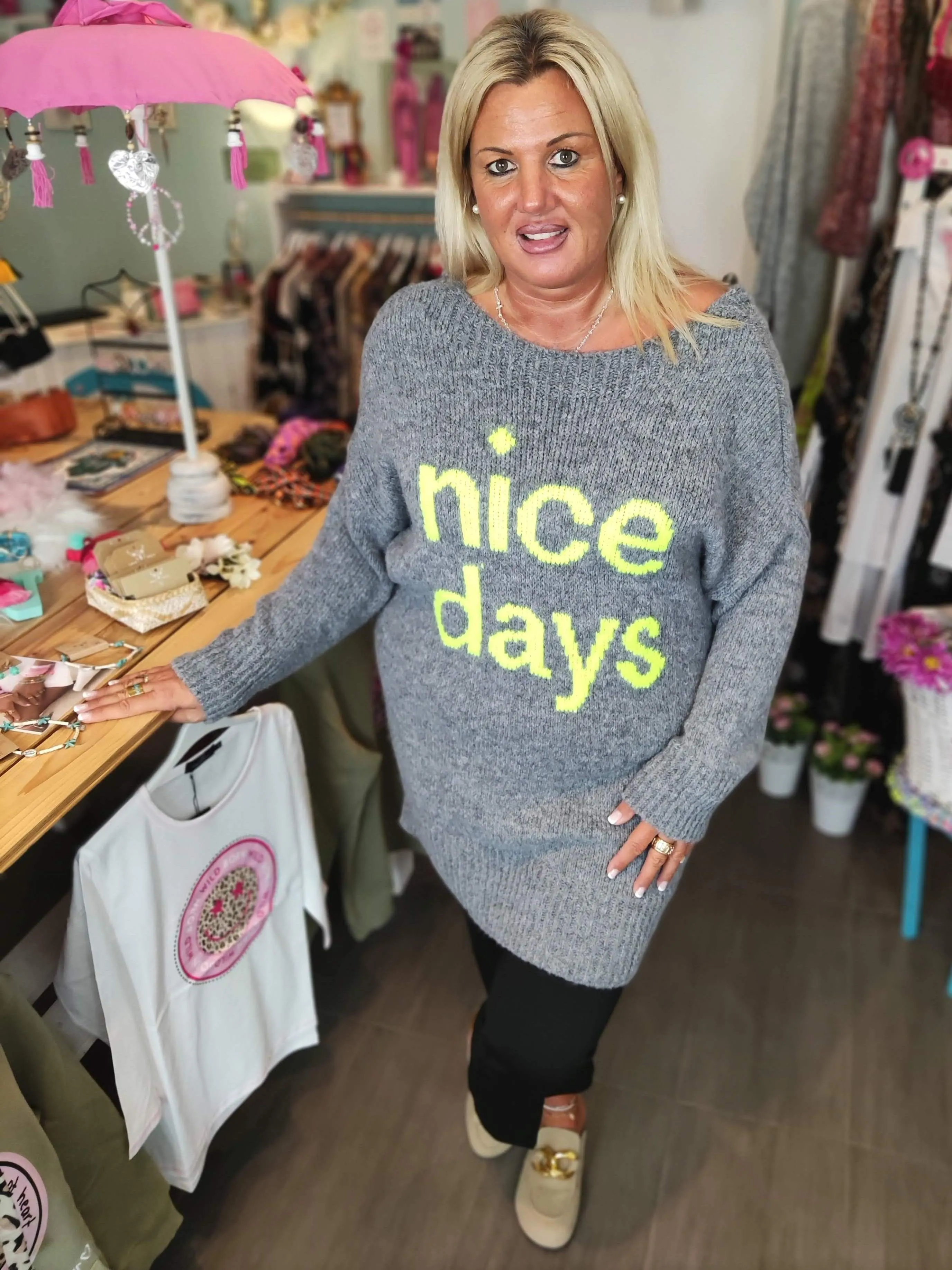 LONG PULLOVER NICE DAYS GRAU NEON ONE SIZE