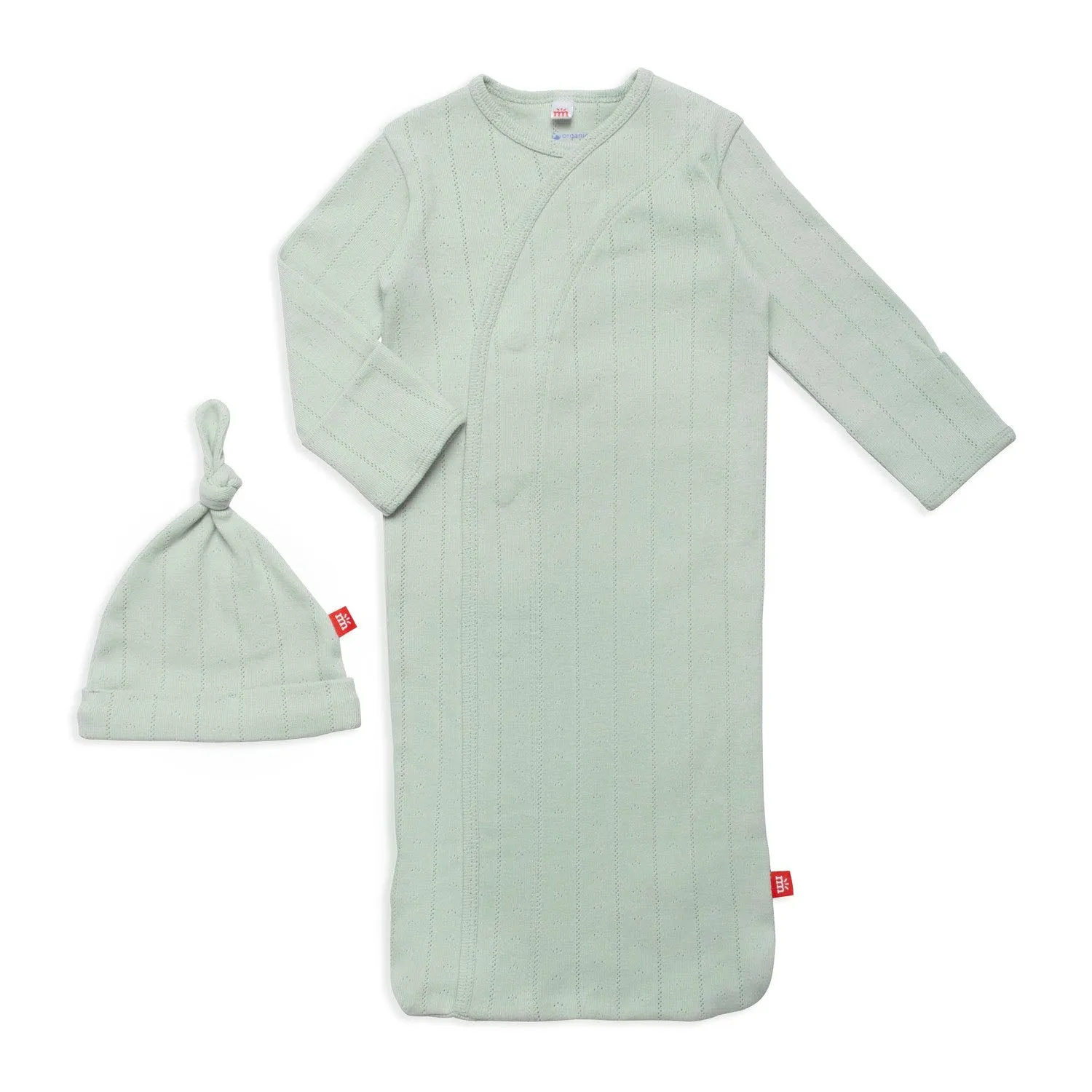 Love Lines Seagrass Organic Cotton Pointelle Magnetic Gown   Hat Set