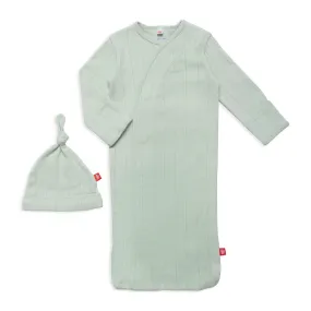 Love Lines Seagrass Organic Cotton Pointelle Magnetic Gown   Hat Set