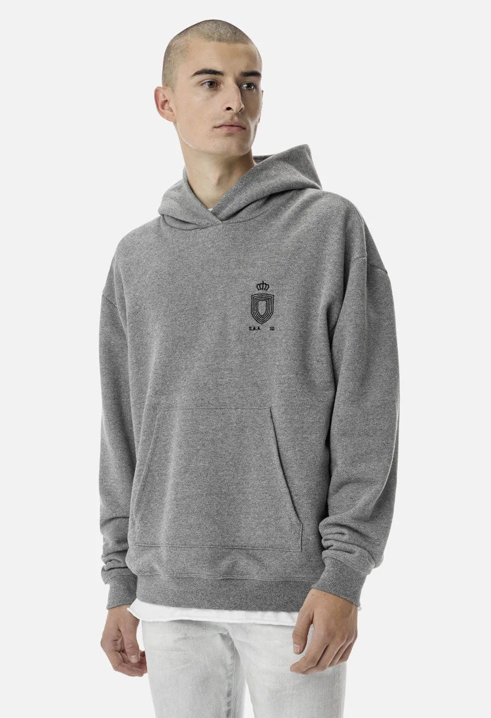 Oversized Cropped Hoodie / Dark Grey Crest