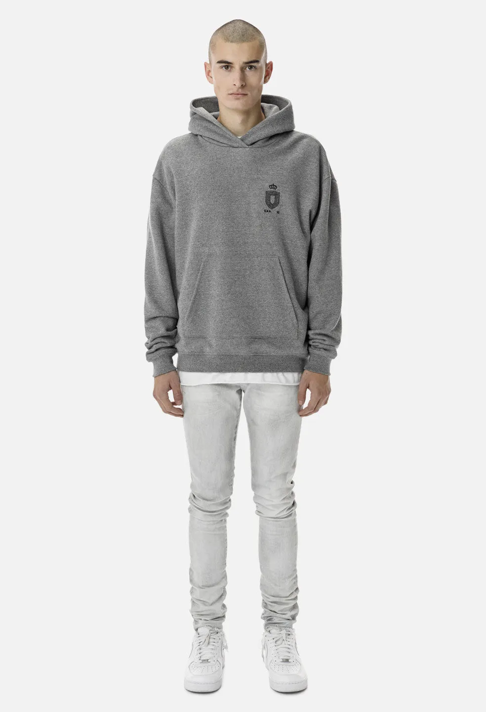 Oversized Cropped Hoodie / Dark Grey Crest