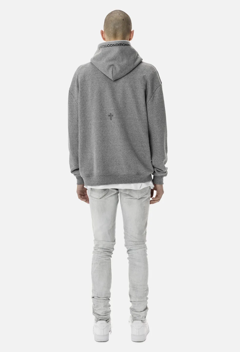 Oversized Cropped Hoodie / Dark Grey Crest