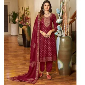 Party wear Red Women Kurta Pant with Dupatta Suit