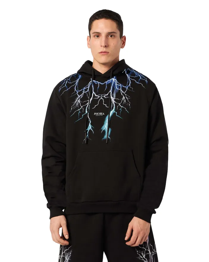 Phobia Black Hoodie with Light Gray Lightning PH00350BLGRLB 