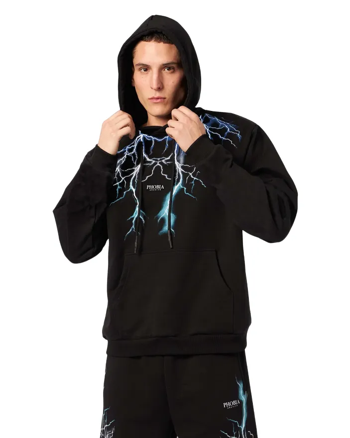 Phobia Black Hoodie with Light Gray Lightning PH00350BLGRLB 