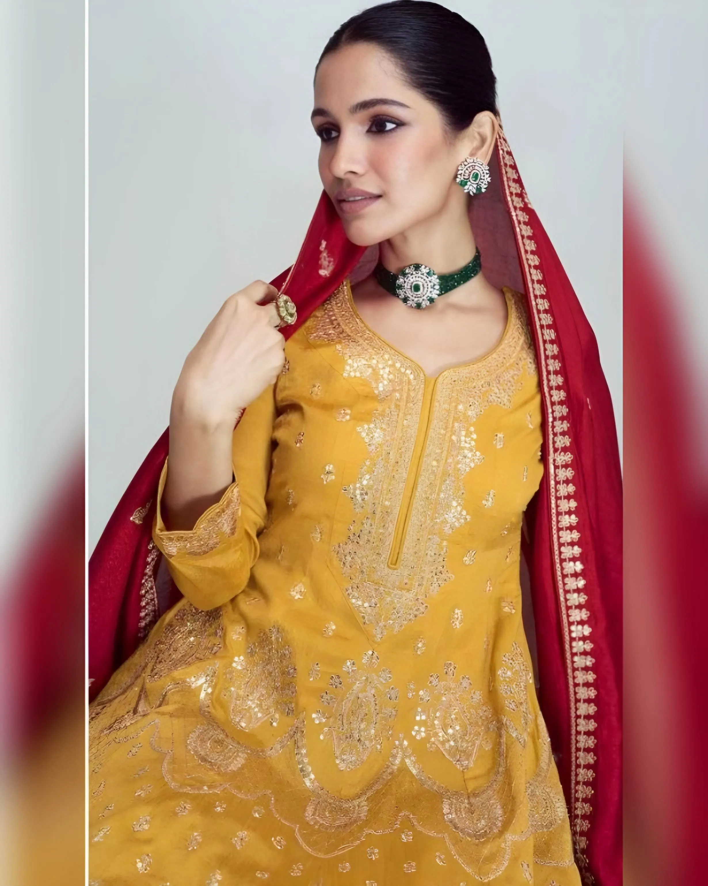 Premium Silk Gold Embroidered Salwar Suits Yellow