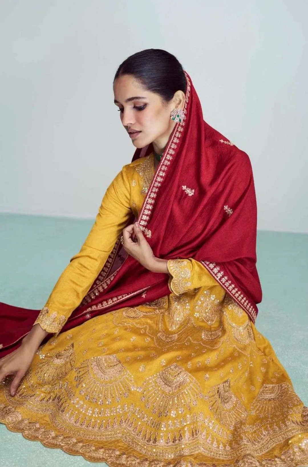 Premium Silk Gold Embroidered Salwar Suits Yellow