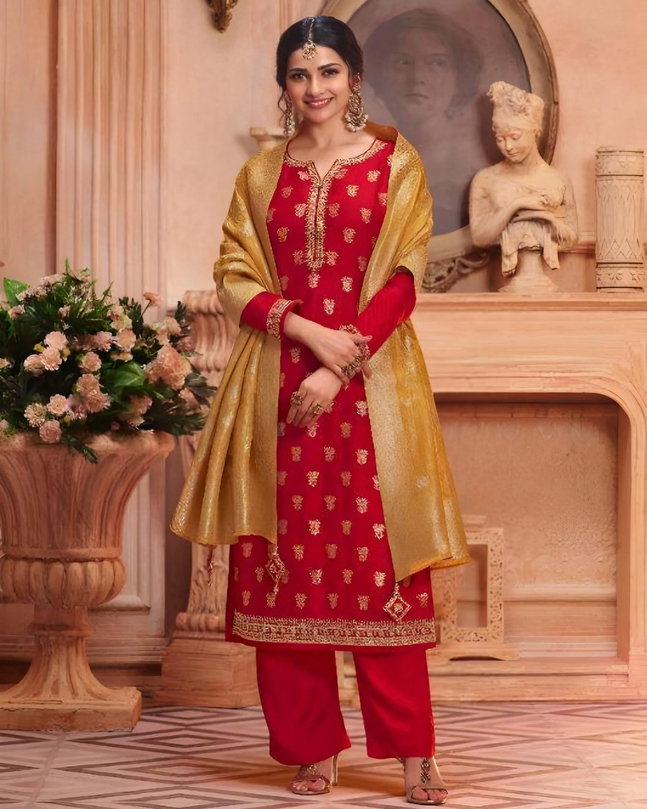 Premium Silk Zari Work Salwar Kameez Red