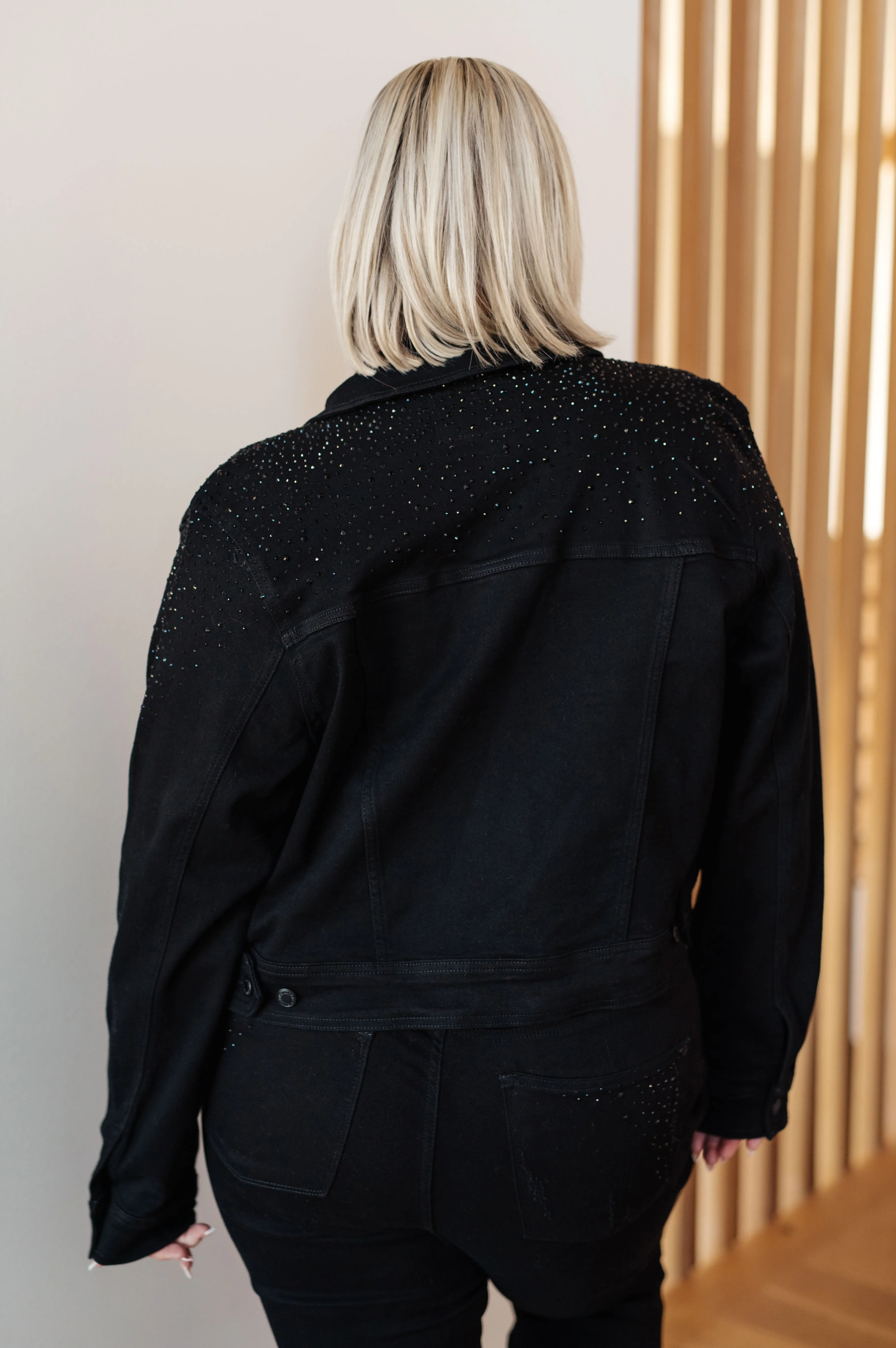 Reese Rhinestone Denim Jacket in Black