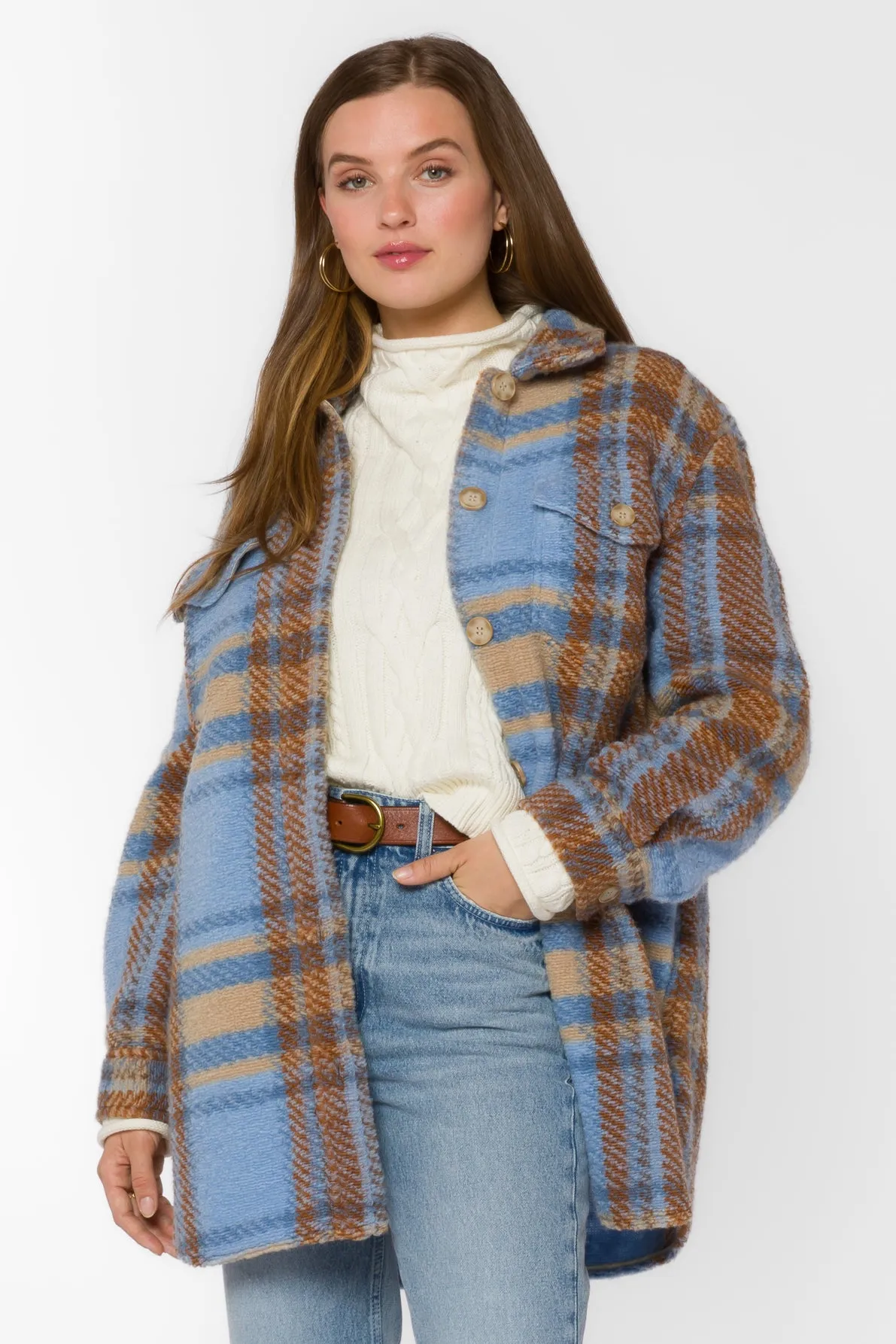 Royce Blue Brown Plaid Shacket