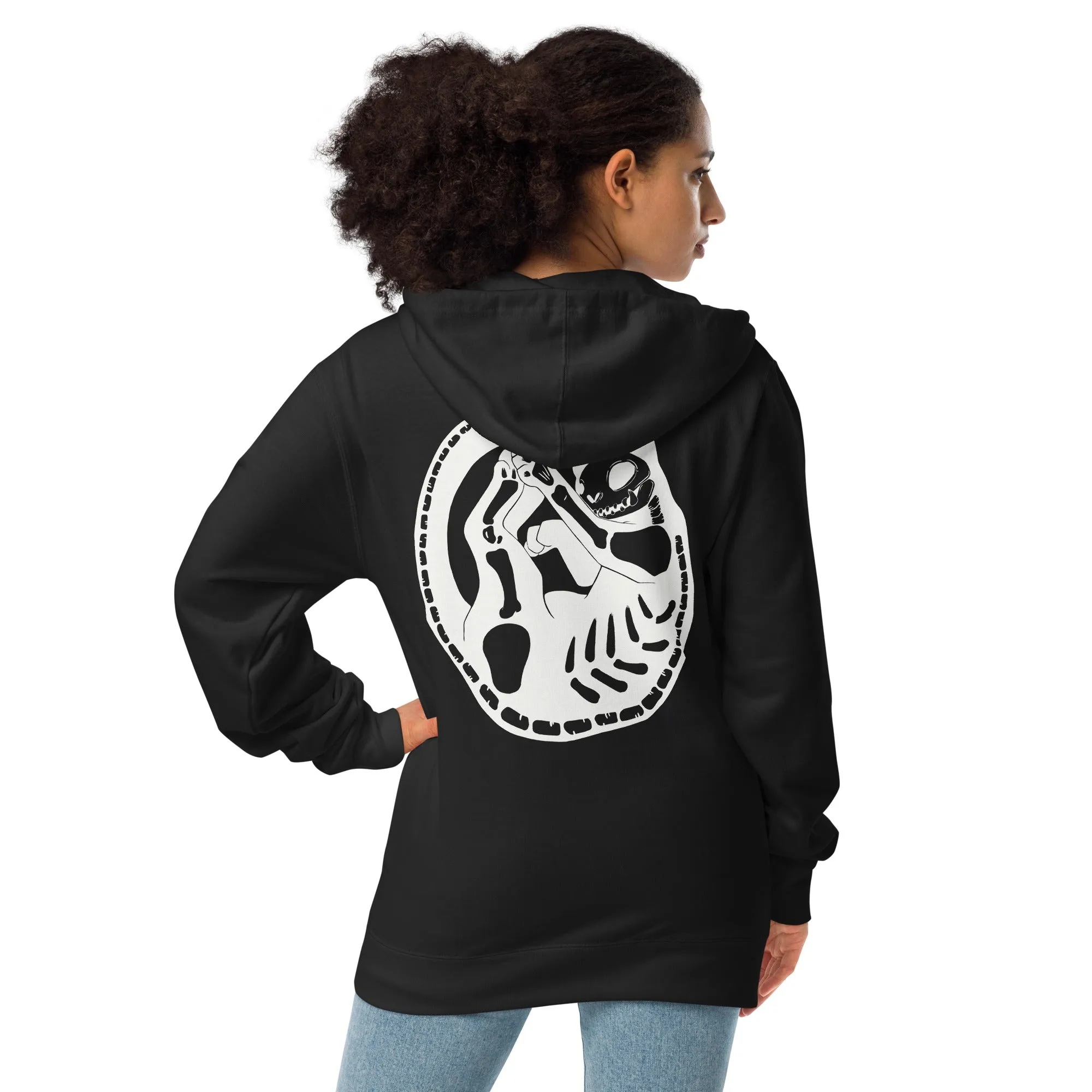 Skeleton Cat, Unisex Fleece Zip-Up Hoodie