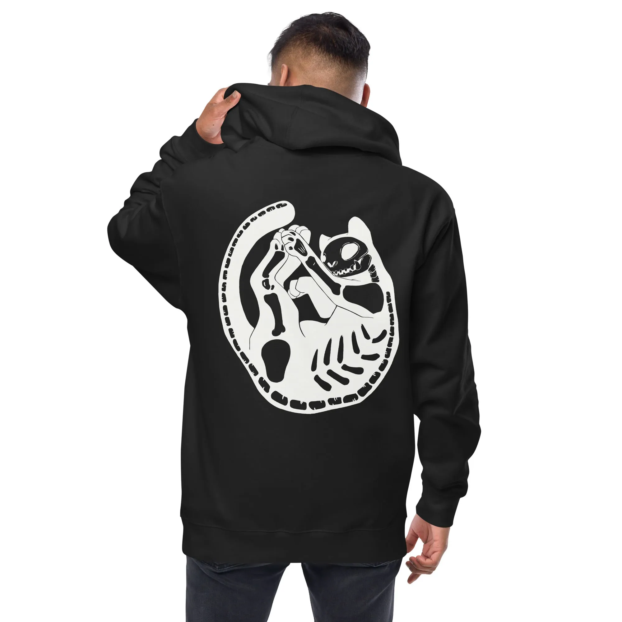 Skeleton Cat, Unisex Fleece Zip-Up Hoodie