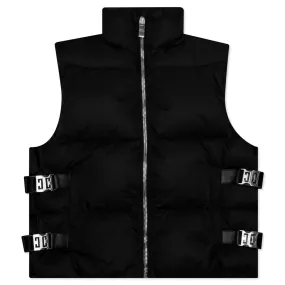 Sleeveless w/ Metallic Details Puffer Jacket - Black