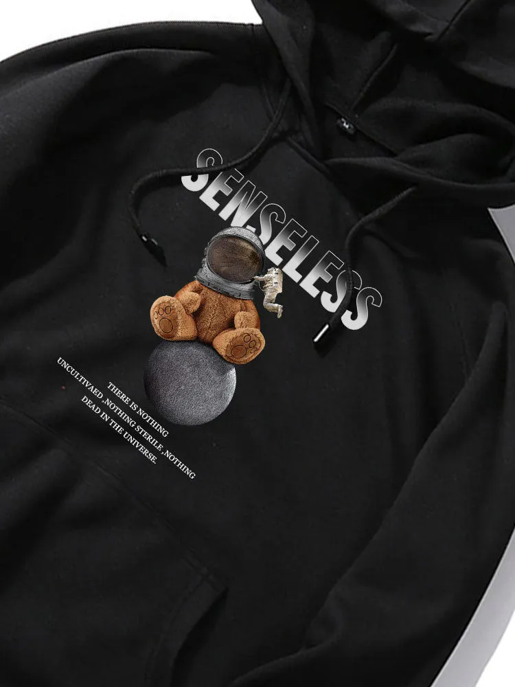 Space Bear Print Hoodie