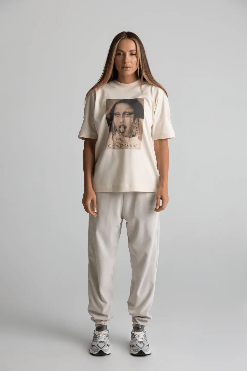 T-shirt damski oversize MONALISA - natural